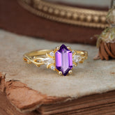Nature-Inspired Classic 4-Prong Hexagonal-Cut Amethyst Engagement Ring